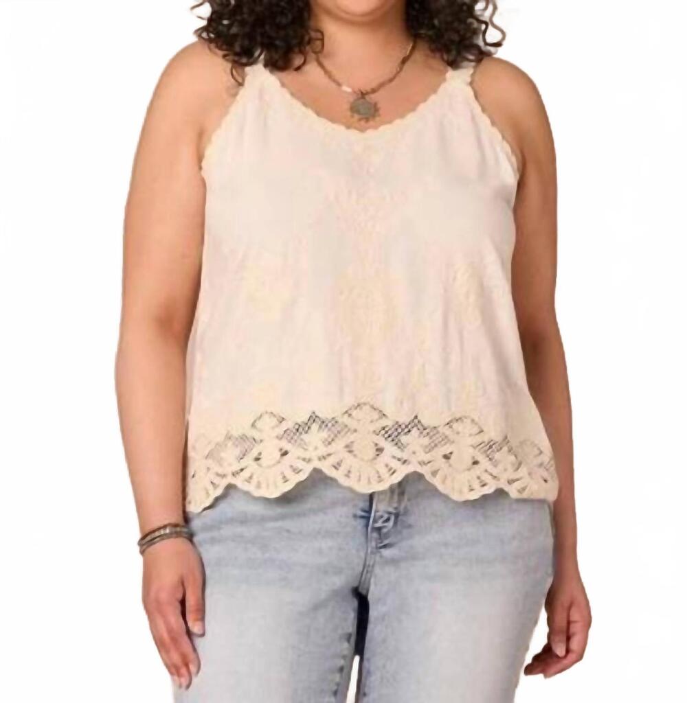 NEW DEMOCRACY scallop edge hem embroidered tank top - plus in off white natural